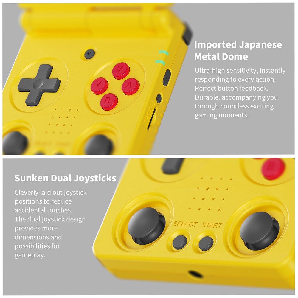 ANBERNIC RG34XXSP Flip Game Console, 64GB + 256GB TF Card with 14000+ Games, 3.4 inch 720*480 IPS Screen, 30+ Emulators, 6 Hours Playtime, 5G WiFi, Multimedia Apps - Yellow
