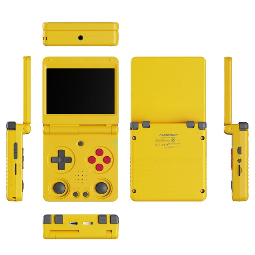 ANBERNIC RG34XXSP Flip Game Console, 64GB + 256GB TF Card with 14000+ Games, 3.4 inch 720*480 IPS Screen, 30+ Emulators, 6 Hours Playtime, 5G WiFi, Multimedia Apps - Yellow