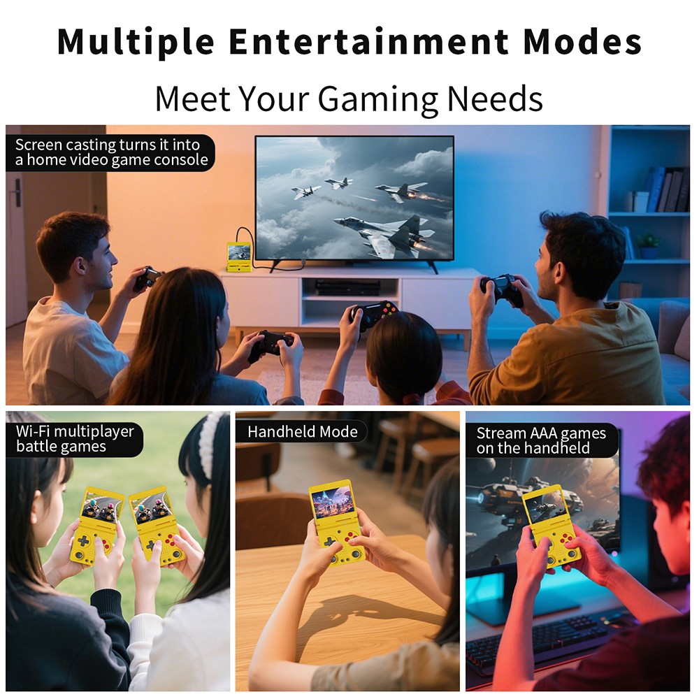 ANBERNIC RG34XXSP Flip Game Console, 64GB TF Card with 4000+ Games, 3.4 inch 720*480 IPS Screen, 30+ Emulators, 6 Hours Playtime, 5G WiFi, Multimedia Apps - Yellow