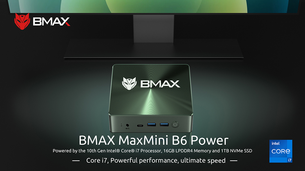 Refurbished BMAX B6 Power Mini PC, Intel Core i7-1060NG7 up to 3.8GHz, 16GB LPDDR4 1TB SSD, 2xHDMI Full Feature Type-C 4K Triple Display, 3xUSB3.0 1000Mbps RJ45 LAN, Wi-Fi 6 BT 5.2 3.5mm Audio