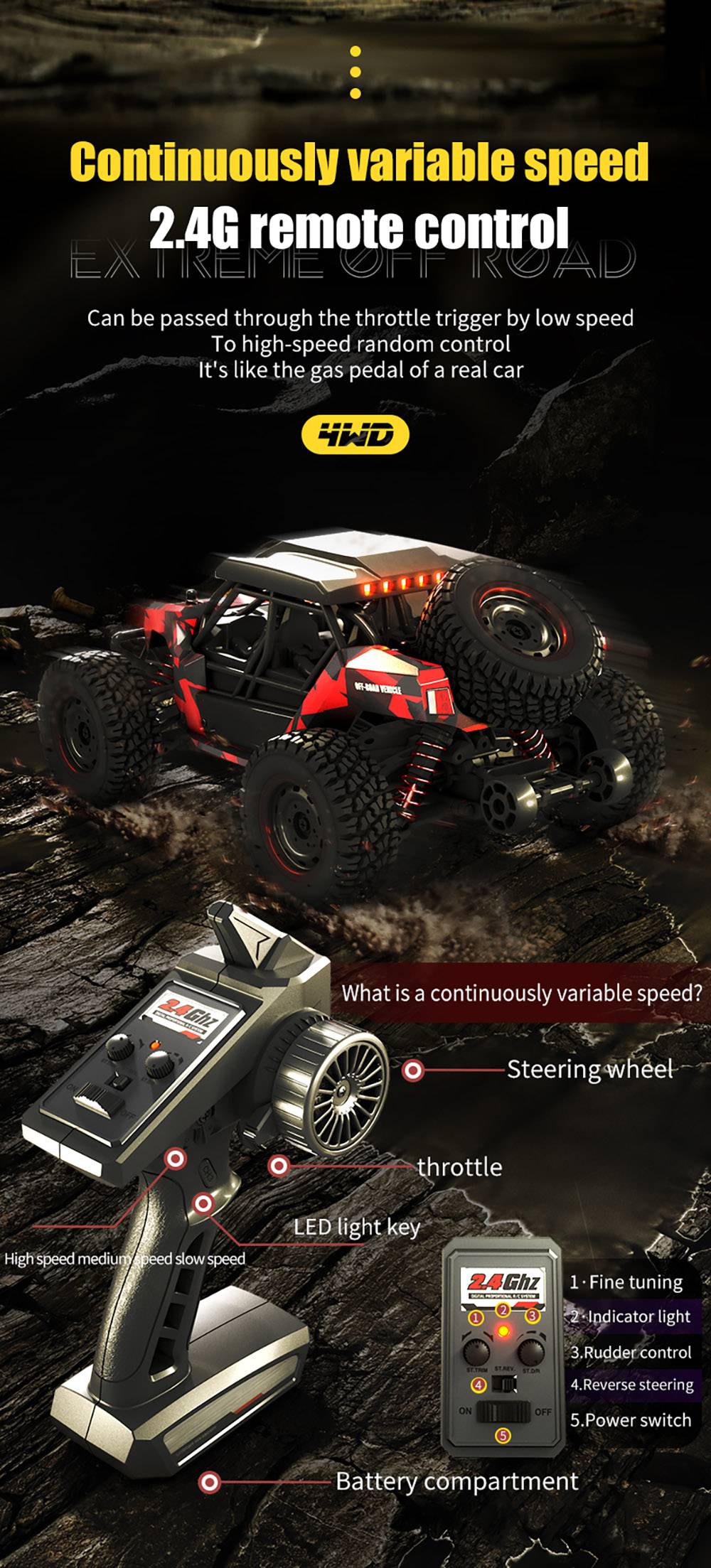 CrazyFastRC SCY 16106 RC Car 1/16 2.4G 4WD RC Truck Vehicle - Red