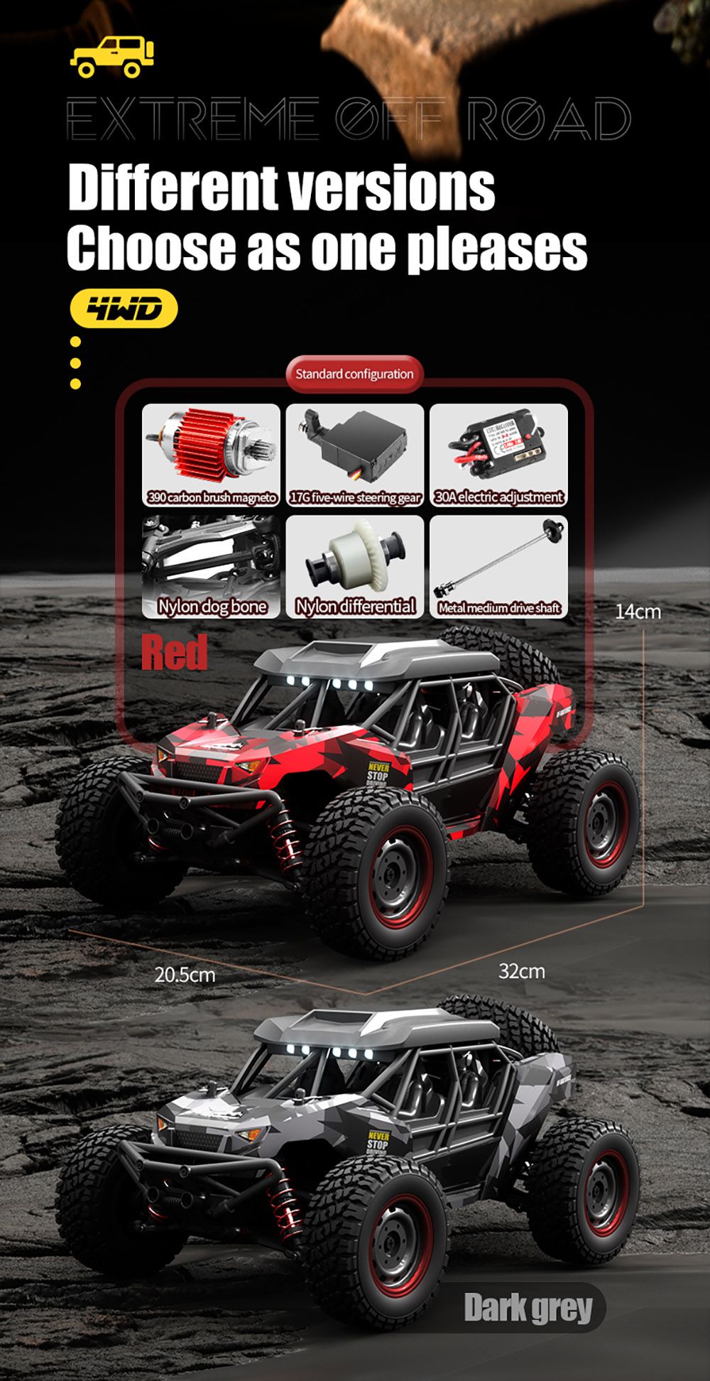 CrazyFastRC SCY 16106 RC Car 1/16 2.4G 4WD RC Truck Vehicle - Red