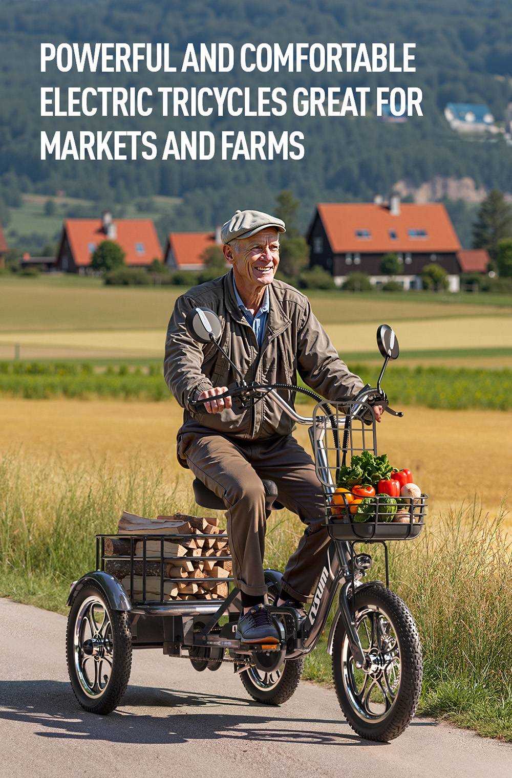 Cysum T1 Pro Elektro-Dreirad, 250-W-Motor, 48-V-22-Ah-Akku, 16 x 2,3-Zoll-Reifen, 25 km/h Höchstgeschwindigkeit, 150 km maximale Reichweite, Scheibenbremsen, LCD-Display