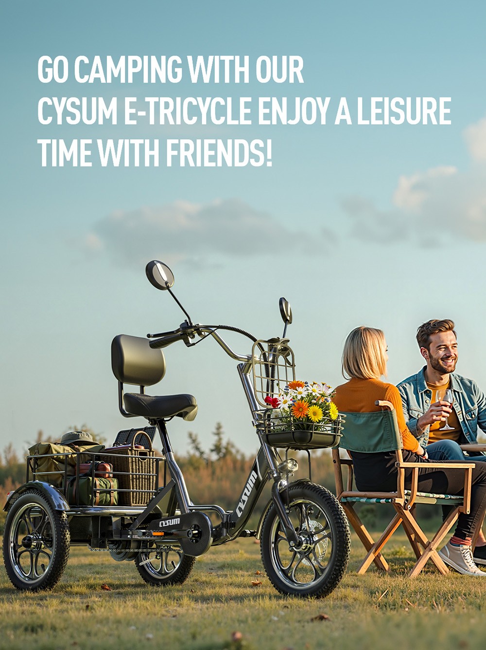 Cysum T1 Pro Elektro-Dreirad, 250-W-Motor, 48-V-22-Ah-Akku, 16 x 2,3-Zoll-Reifen, 25 km/h Höchstgeschwindigkeit, 150 km maximale Reichweite, Scheibenbremsen, LCD-Display