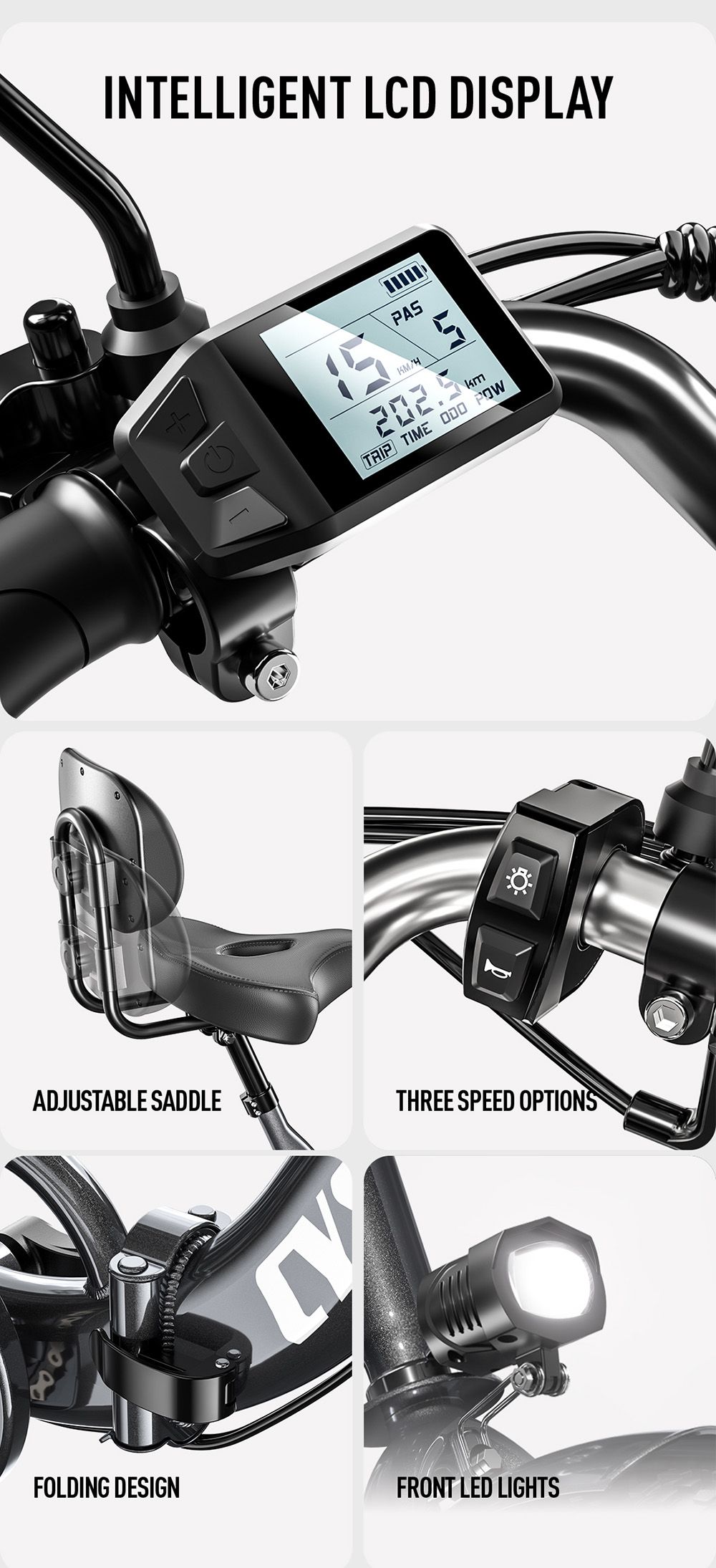 Cysum T1 Pro Elektro-Dreirad, 250-W-Motor, 48-V-22-Ah-Akku, 16 x 2,3-Zoll-Reifen, 25 km/h Höchstgeschwindigkeit, 150 km maximale Reichweite, Scheibenbremsen, LCD-Display