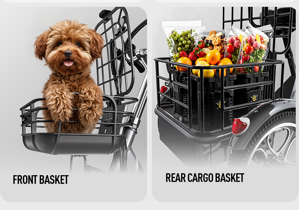 Cysum T1 Pro Elektro-Dreirad, 250-W-Motor, 48-V-22-Ah-Akku, 16 x 2,3-Zoll-Reifen, 25 km/h Höchstgeschwindigkeit, 150 km maximale Reichweite, Scheibenbremsen, LCD-Display