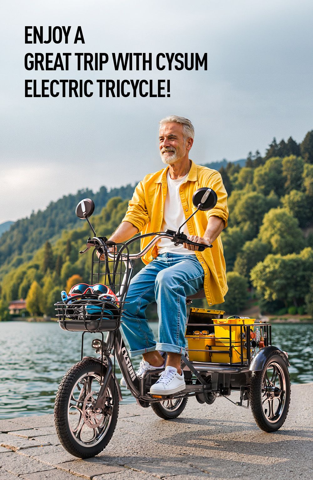 Cysum T1 Pro Elektro-Dreirad, 250-W-Motor, 48-V-22-Ah-Akku, 16 x 2,3-Zoll-Reifen, 25 km/h Höchstgeschwindigkeit, 150 km maximale Reichweite, Scheibenbremsen, LCD-Display