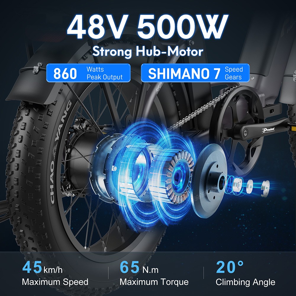 Fafrees FF20 Polar Vélo électrique, moteur 500 W, double batterie 48 V 24 Ah, pneus 20 x 4 pouces, vitesse maximale 45 km/h, autonomie maximale 150 km, freins à disque mécaniques, fourche avant à ressort, Shimano 7 vitesses - Noir métallisé