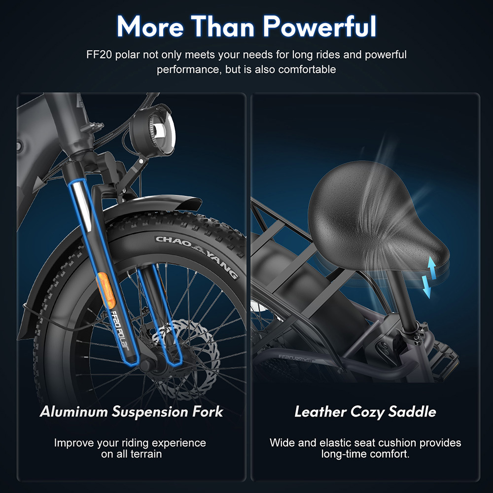 Fafrees FF20 Polar Vélo électrique, moteur 500 W, double batterie 48 V 24 Ah, pneus 20 x 4 pouces, vitesse maximale 45 km/h, autonomie maximale 150 km, freins à disque mécaniques, fourche avant à ressort, Shimano 7 vitesses - Noir métallisé