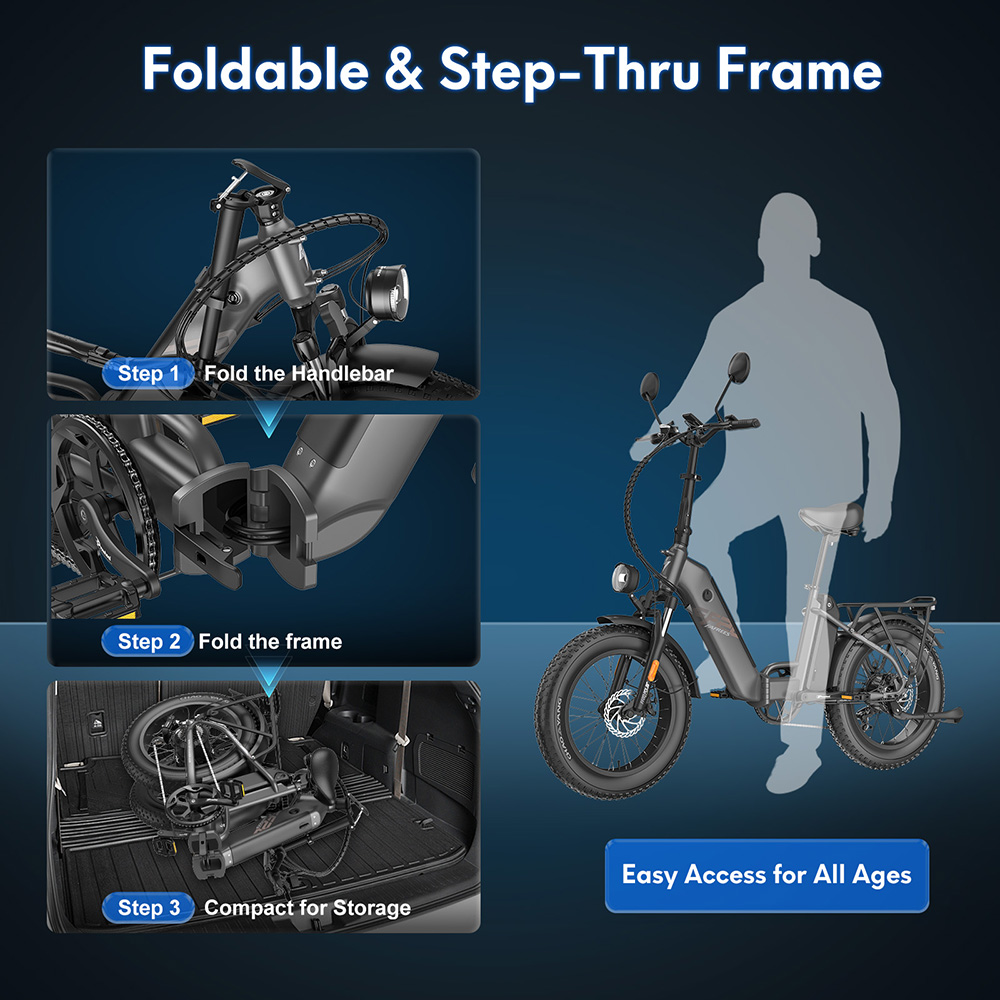 Fafrees FF20 Polar Vélo électrique, moteur 500 W, double batterie 48 V 24 Ah, pneus 20 x 4 pouces, vitesse maximale 45 km/h, autonomie maximale 150 km, freins à disque mécaniques, fourche avant à ressort, Shimano 7 vitesses - Noir métallisé