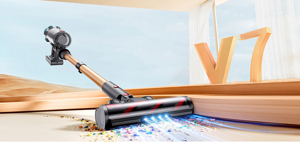 Fieety V7 Aspirateur sans fil, aspiration puissante de 45 kPa, autonomie de 60 min, filtration 7 couches, écran tactile LED, pour tapis et sols durs