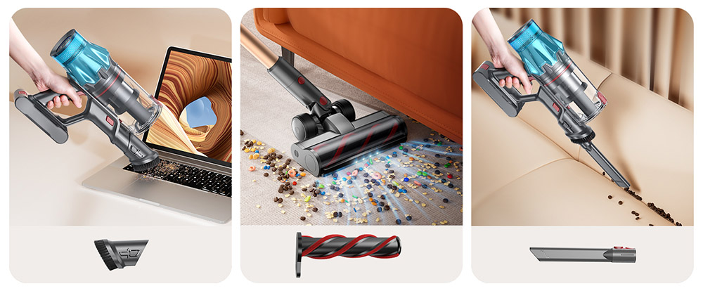 Fieety V7 Aspirateur sans fil, aspiration puissante de 45 kPa, autonomie de 60 min, filtration 7 couches, écran tactile LED, pour tapis et sols durs