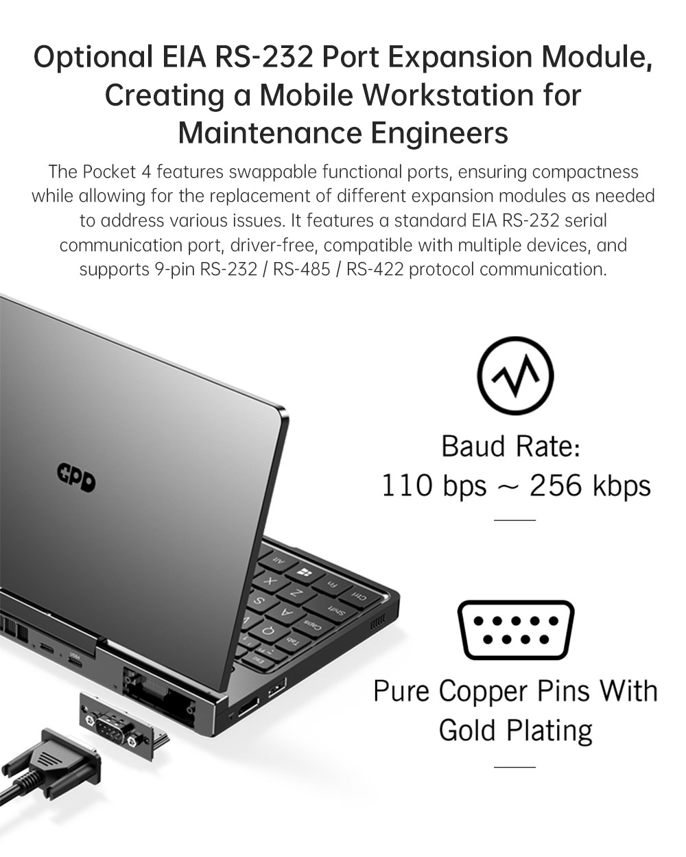 GPD Pocket 4 Handheld Laptop, 8.8'' 2560*1600 Touchscreen, 144Hz Refresh Rate, AMD Ryzen AI 9 HX 370 12 Cores Max 5.1GHz, 64GB RAM 2TB SSD, WiFi6E Bluetooth5.3, 1*USB4, 1*HDMI, 1*Full-Featured USB-C, 1*USB3.2, 1*USB2.0, 1*microSD, 1*RJ45 - EU Plug