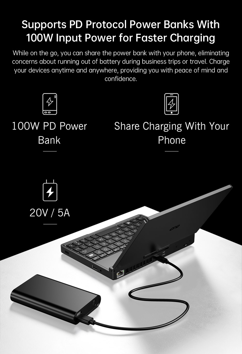 GPD Pocket 4 Handheld Laptop, 8.8'' 2560*1600 Touchscreen, 144Hz Refresh Rate, AMD Ryzen AI 9 HX 370 12 Cores Max 5.1GHz, 64GB RAM 2TB SSD, WiFi6E Bluetooth5.3, 1*USB4, 1*HDMI, 1*Full-Featured USB-C, 1*USB3.2, 1*USB2.0, 1*microSD, 1*RJ45 - EU Plug