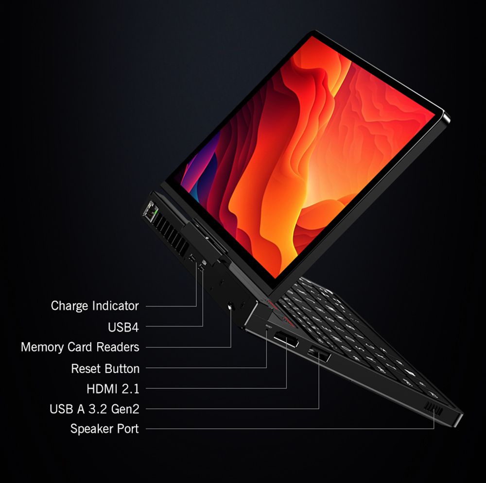 GPD Pocket 4 Handheld Laptop, 8.8'' 2560*1600 Touchscreen, 144Hz Refresh Rate, AMD Ryzen AI 9 HX 370 12 Cores Max 5.1GHz, 64GB RAM 2TB SSD, WiFi6E Bluetooth5.3, 1*USB4, 1*HDMI, 1*Full-Featured USB-C, 1*USB3.2, 1*USB2.0, 1*microSD, 1*RJ45 - EU Plug