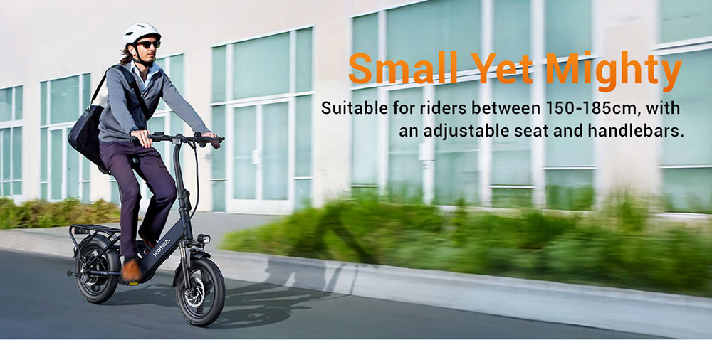 HillMiles Mile 1 Electric Bike, 250W Motor, 36V 10.4Ah Battery, 14 inch Tires, 25km/h Max Speed, 60km Range, Mechanical Disc Brakes, Front Fork Suspension - Blue