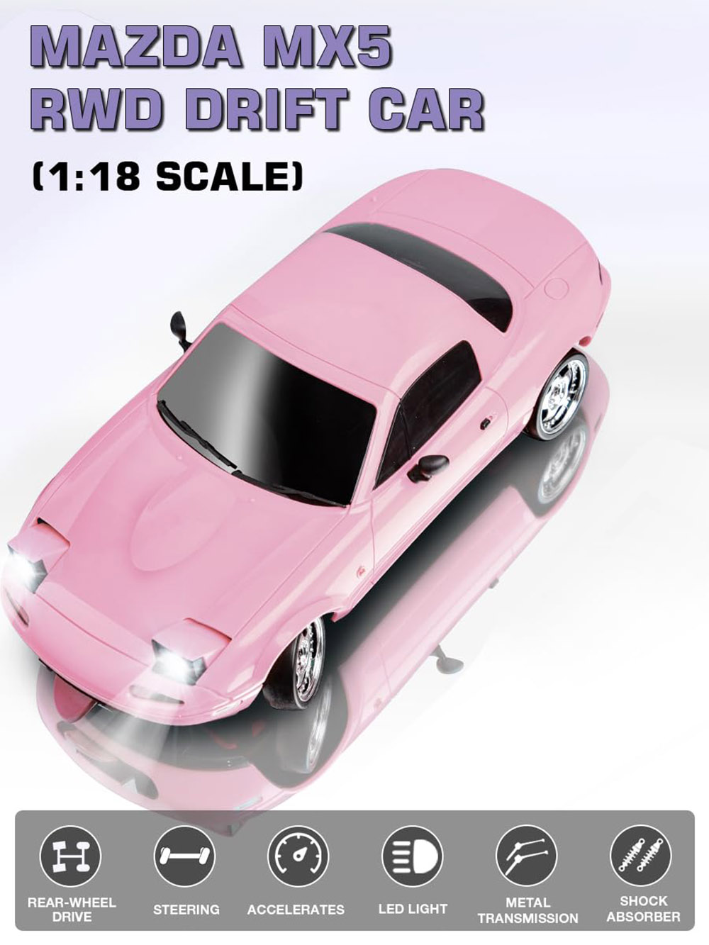 LD 1804 1/18 RC Drift Car 2.4GHz RWD RC Vehicle Toy - Pink
