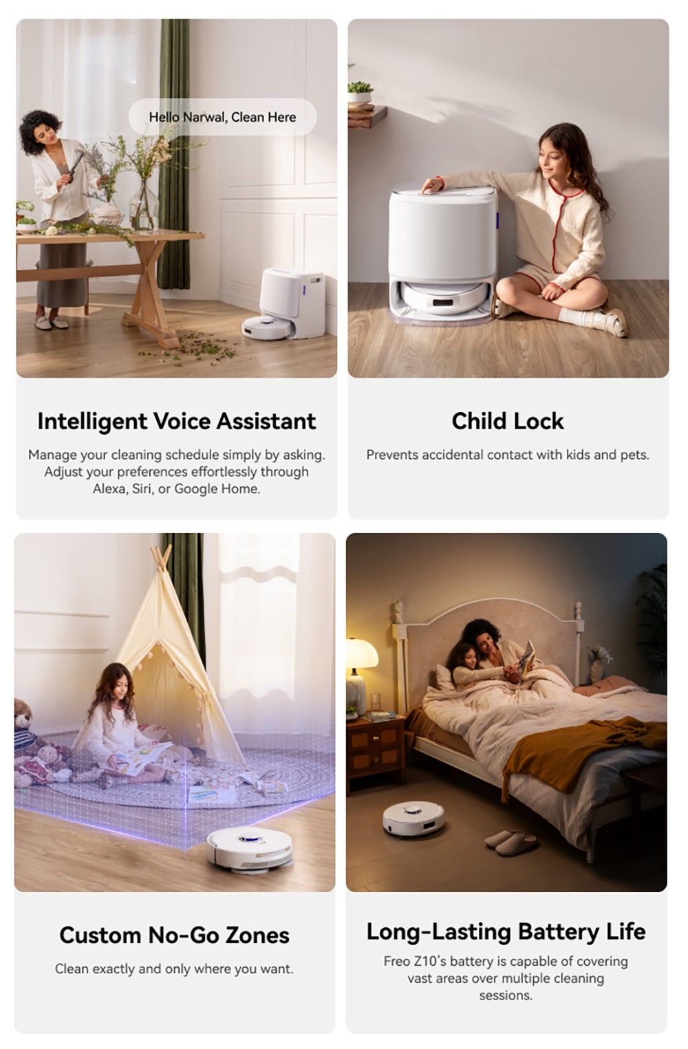 NARWAL Freo Z10 Robot Vacuum and Mop, Tangle Free, 15,000Pa Suction, Adapts to Hard-to-Reach Areas, Self-Emptying, Mop Washing & Drying, Obstacle Avoidance, for Pet Hair & Hard Floor, White