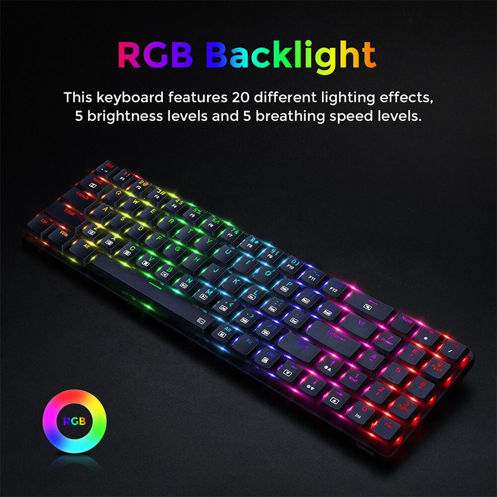 Refurbished Redragon K626P-KB Ashe 78 Keys Wired RGB Compact Mechanical Keyboard Ultra-Thin with Numpad Blue Switch - Black