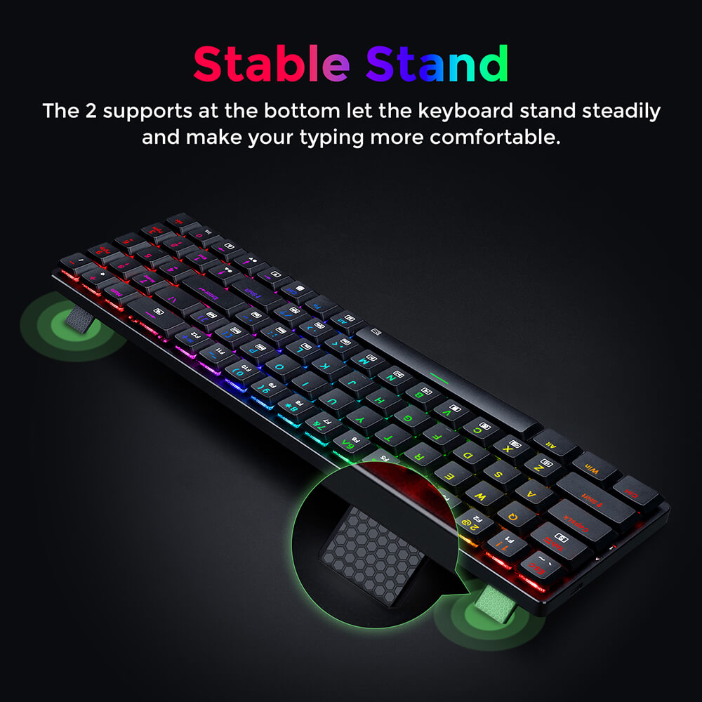 Refurbished Redragon K626P-KB Ashe 78 Keys Wired RGB Compact Mechanical Keyboard Ultra-Thin with Numpad Blue Switch - Black