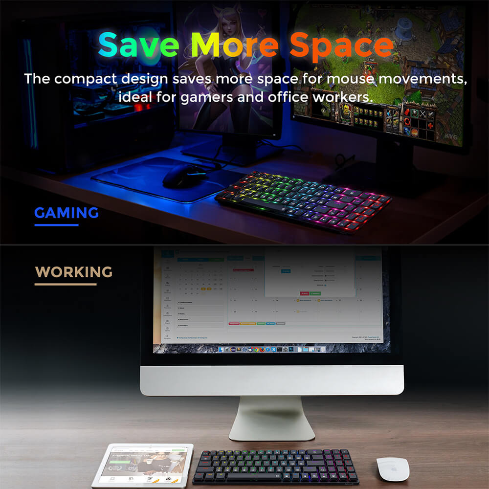 Refurbished Redragon K626P-KB Ashe 78 Keys Wired RGB Compact Mechanical Keyboard Ultra-Thin with Numpad Blue Switch - Black