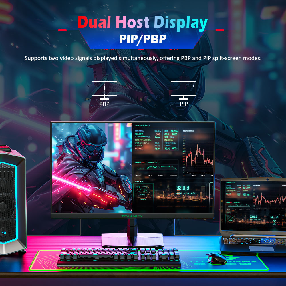 Refurbished TITAN ARMY P2510HS Gaming Monitor, 24.5-inch 1920*1080 CSOT Fast IPS Screen, 300Hz Refresh Rate, HDR400, 121% sRGB, 1ms GTG Response Time, Adaptive-Sync, Hardware Low Blue Light
