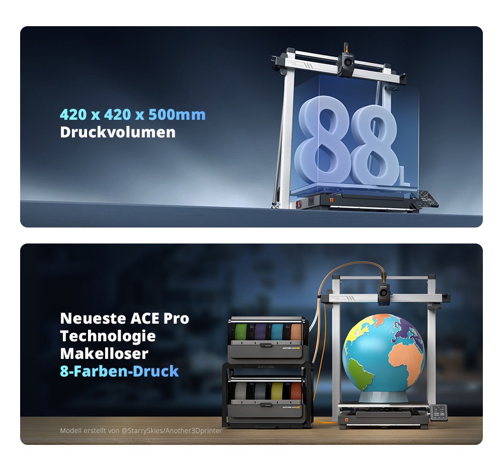 Anycubic Kobra 3 Max Combo 3D-Drucker, bis zu 8-Farben-Druck, ACE Pro Color Engine, 600 mm/s Hochgeschwindigkeitsdruck, automatische Nivellierung und Anti-Step-Lost, 420 x 420 x 500 mm