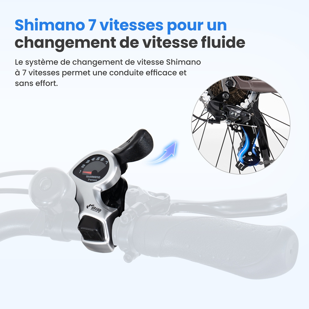 Touroll MA2 Vélo électrique, moteur central 250 W, batterie 36 V 13 Ah, pneus 27,5 pouces, vitesse maximale 25 km/h, autonomie maximale 100 km, frein à disque hydraulique, fourche à suspension avec blocage, transmission Shimano 7 vitesses - Marron