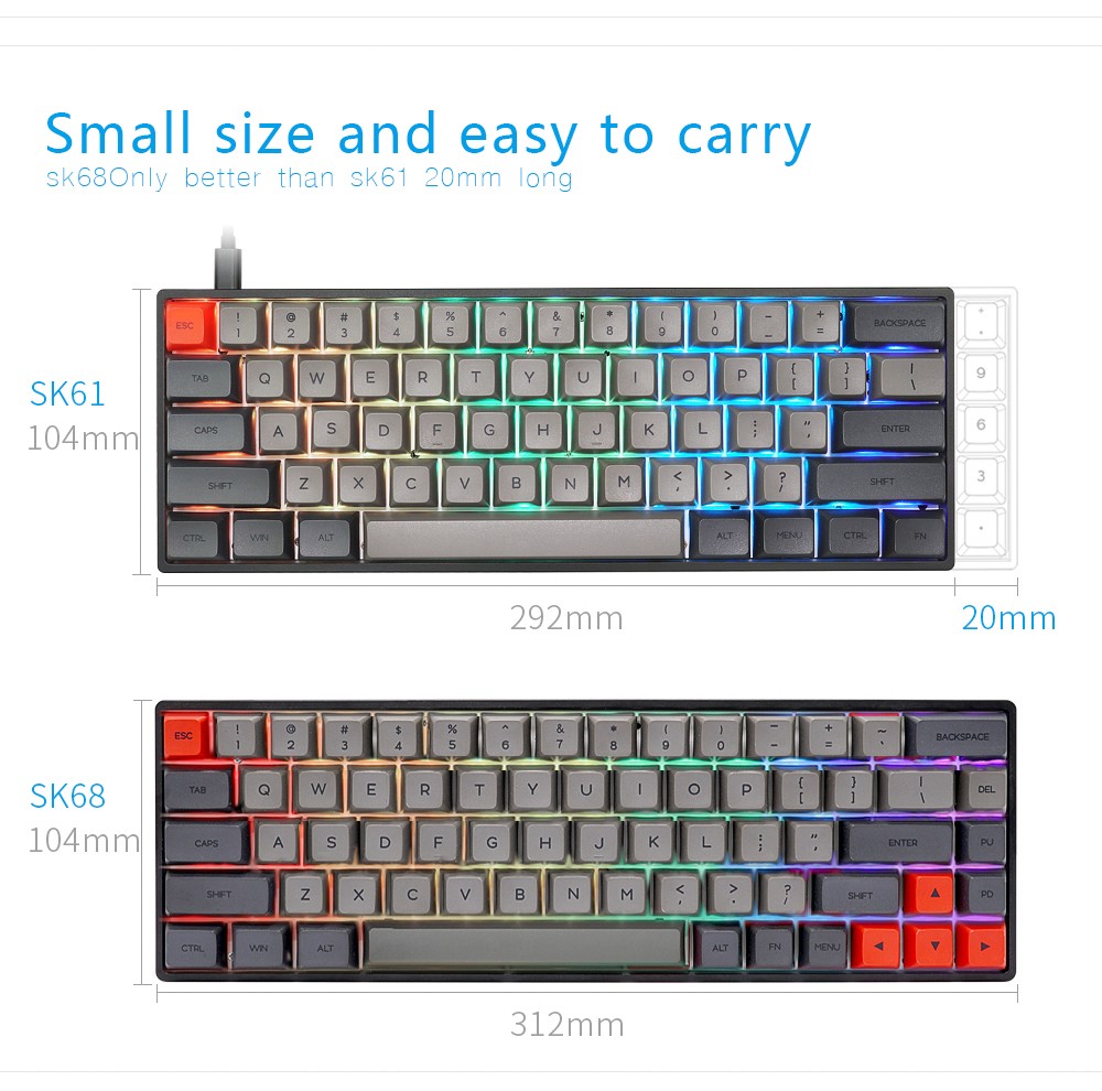 Refurbished Skyloong GK68 68keys 65% Gasket RGB Hot-Swappable Bluetooth Mechanical Keyboard Gateron Yellow Switch - White
