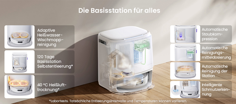 NARWAL Freo Z10 Saug- und Wischroboter, verwicklungsfrei, 15.000 Pa Saugleistung, passt sich schwer erreichbaren Stellen an, selbstentleerend, Wischmopp-Waschen und -Trocknen, Hindernisvermeidung, für Tierhaare und Hartböden, weiß