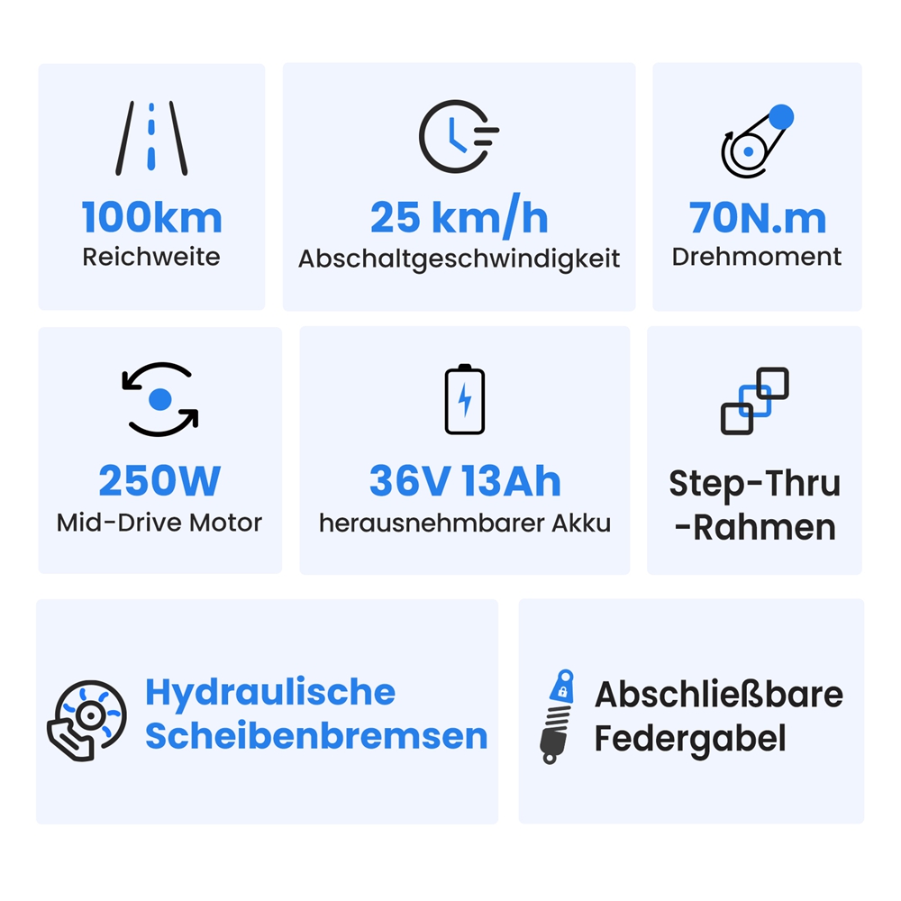 Touroll MA2 Elektrofahrrad, 250-W-Mittelmotor, 36-V-13-Ah-Akku, 27,5-Zoll-Reifen, 25 km/h Höchstgeschwindigkeit, 100 km maximale Reichweite, hydraulische Scheibenbremse, Federgabel mit Verriegelung, Shimano 7-Gang-Schaltung – Braun