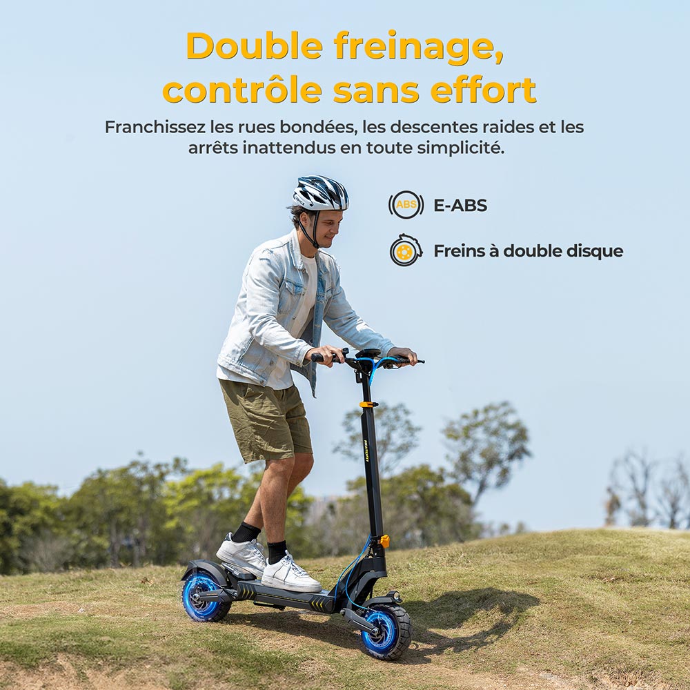 Ausom L2 Trottinette électrique, moteur 2 x 800 W, batterie 48 V 15,6 Ah, pneus 10 pouces, vitesse maximale 55 km/h, autonomie 70 km, freins à disque avant et arrière, suspension à bras oscillant, écran LCD