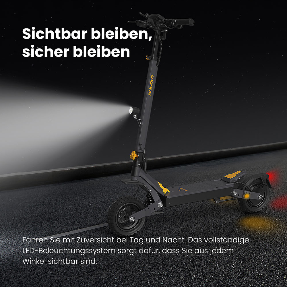 Ausom L1 Elektroroller, 800-W-Motor, 48-V-15,6-Ah-Akku, 10-Zoll-Reifen, 45 km/h Höchstgeschwindigkeit, 70 km Reichweite, Scheibenbremsen vorne und hinten, Doppelschwingenaufhängung, NFC- und Passcode-Sperre