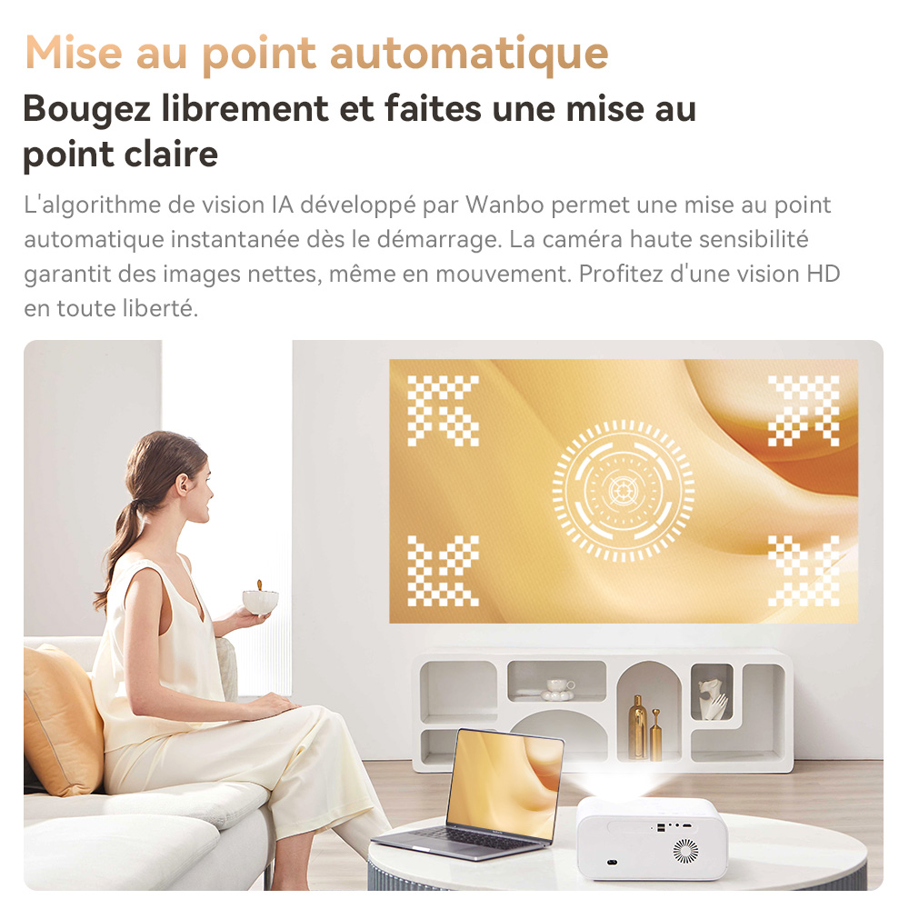 Projecteur Wanbo X5, 1100 lumens ANSI, 1080P natif, correction automatique du trapèze, WiFi 6 double bande, 1 Go/16 Go, Bluetooth 5.0