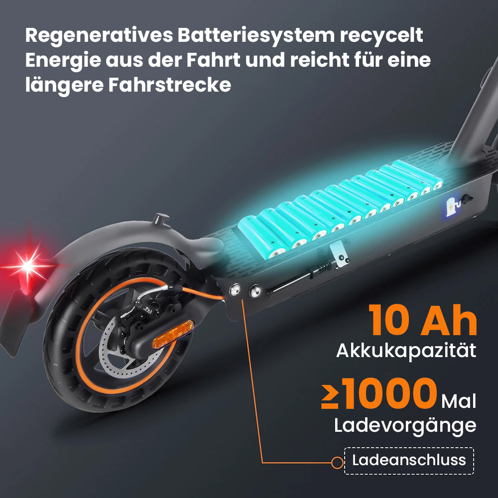 HONEY WHALE E9 MAX Elektroroller, 500-W-Motor, 36-V-10-Ah-Akku, 10-Zoll-Reifen, 20 km/h Höchstgeschwindigkeit, 35–40 km Reichweite, mechanische Bremse und elektronische Bremse, ABE-Zertifizierung