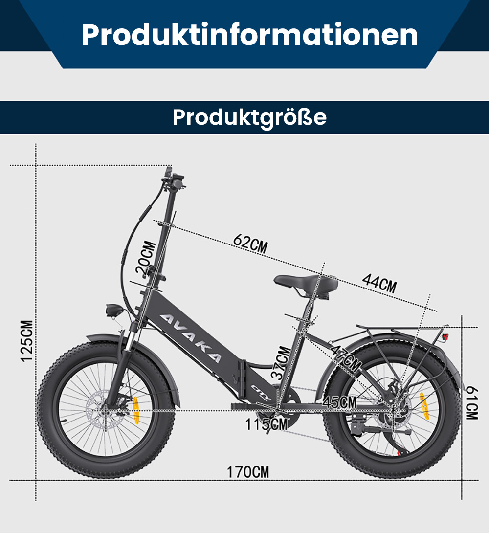 AVAKA K300 Faltbares Elektrofahrrad, 350 W Motor, 36 V 16 Ah Akku, 20 x 3,0 Zoll Reifen, 31 km/h Höchstgeschwindigkeit, 100 km Reichweite, Scheibenbremsen vorne und hinten, LCD-Display, SHIMANO 7-Gang - Weiß