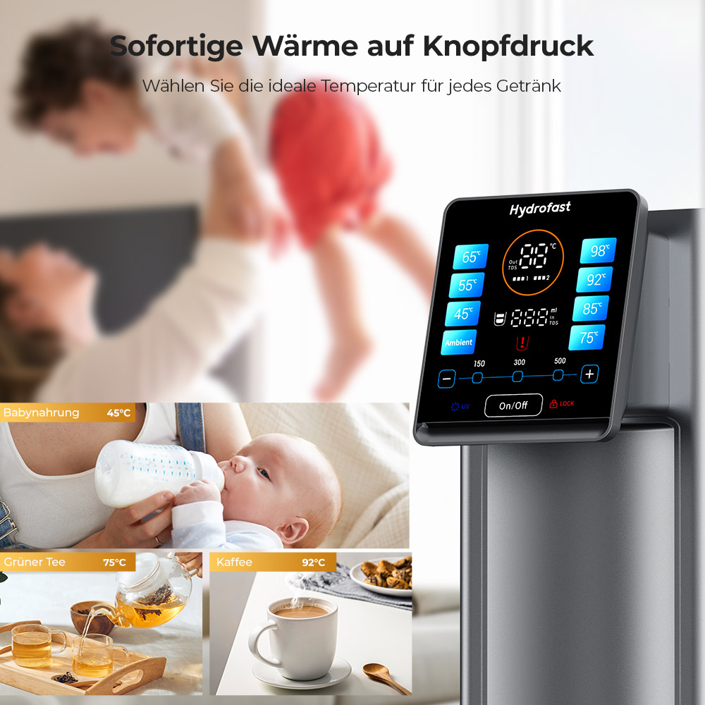 Hydrofast W100 Wasserreiniger für die Arbeitsplatte mit heißem und raumwarmem Wasser, 8 Temperaturen