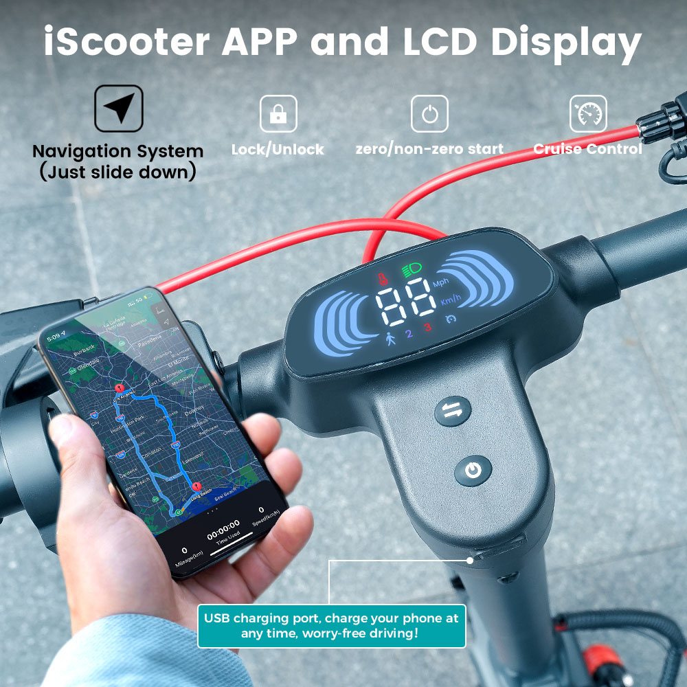 iScooter i10 Pro Electric Scooter, 800W Motor, 48V 15Ah Battery, 10-inch Tires, 45km/h Max Speed, 60km Range, Electronic Brake & Drum Brake, Front & Rear Suspension, LED Display, App Control