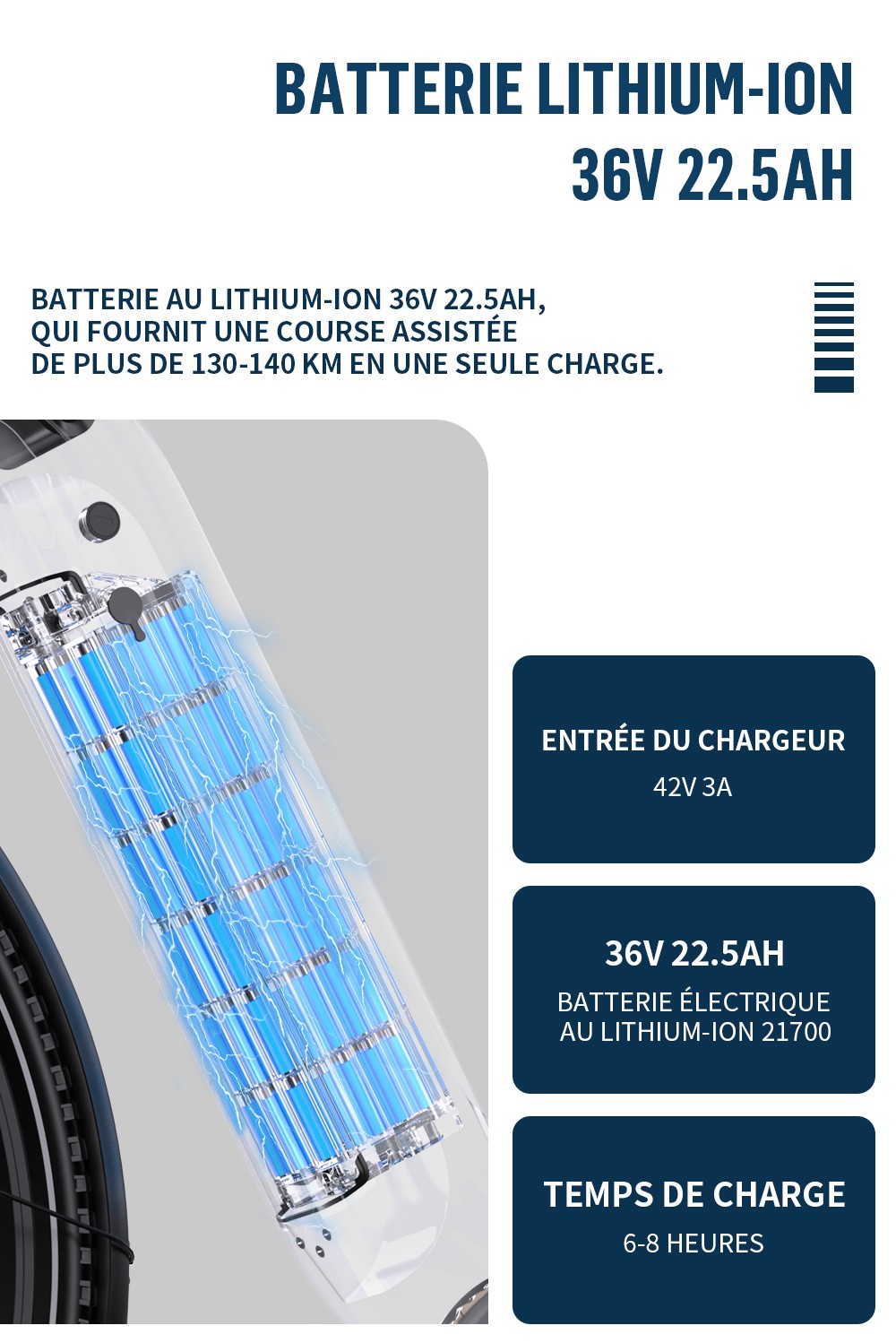 Onesport OT05 Pro Vélo électrique, moteur 250 W, batterie 36 V 22,5 Ah, pneus 700 x 50 C, vitesse maximale 25 km/h, autonomie 140 km, freins à disque hydrauliques, fourche à suspension avant, transmission Shimano 7 vitesses - Gris