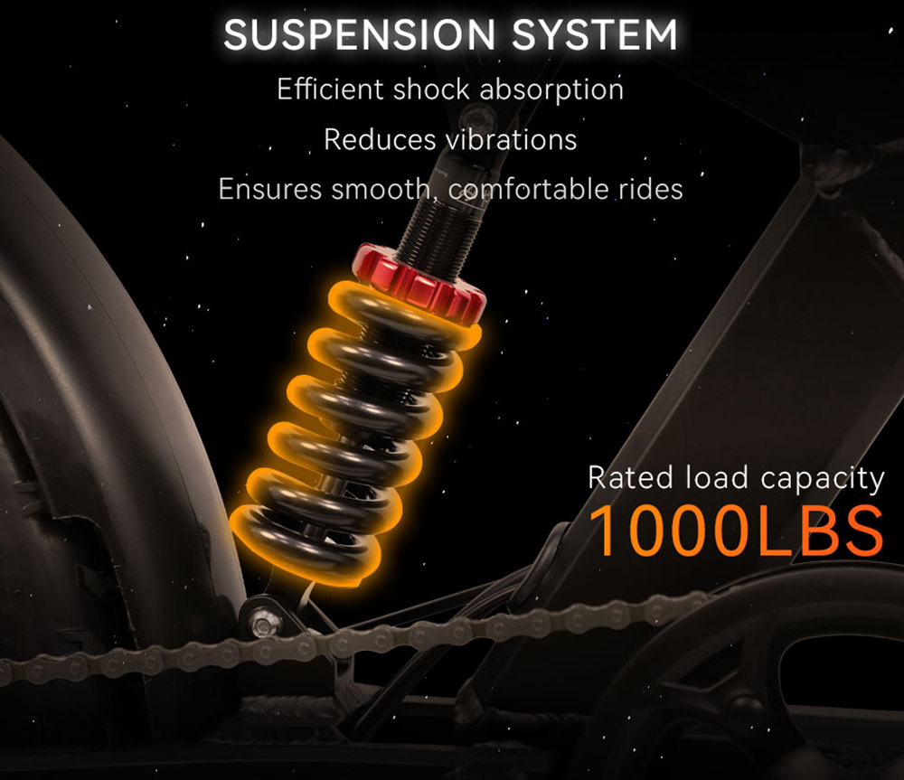 DUOTTS F20 Electric Bike 750W Motor 52V 27Ah Battery 20*4.0 Inch Fat Tire 50km/h Max Speed up to 120km Range with Full Suspension, Spring Shock Absorption, Hydraulic Disc Brakes - Black