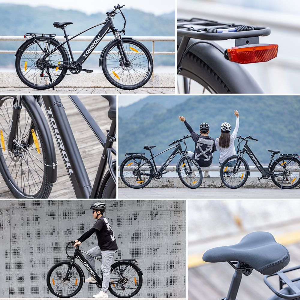 Touroll J1 Trekkingrad mit 250-W-Motor, 27,5-Zoll-Rädern, 561,6-Wh-Akku, 100 km Reichweite, mechanischer Scheibenbremse und E-Bremse (schwarz)