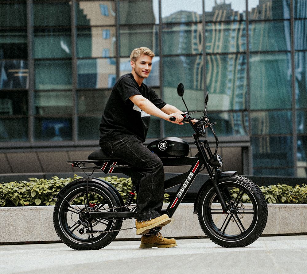 DUOTTS F20 Electric Bike 750W Motor 52V 27Ah Battery 20*4.0 Inch Fat Tire 50km/h Max Speed up to 120km Range with Full Suspension, Spring Shock Absorption, Hydraulic Disc Brakes - Black