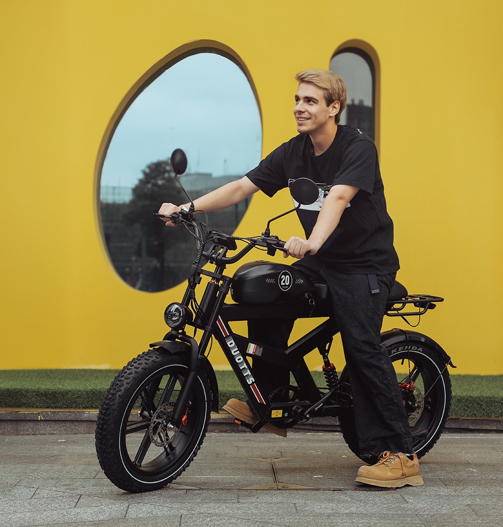 DUOTTS F20 Electric Bike 750W Motor 52V 27Ah Battery 20*4.0 Inch Fat Tire 50km/h Max Speed up to 120km Range with Full Suspension, Spring Shock Absorption, Hydraulic Disc Brakes - Black