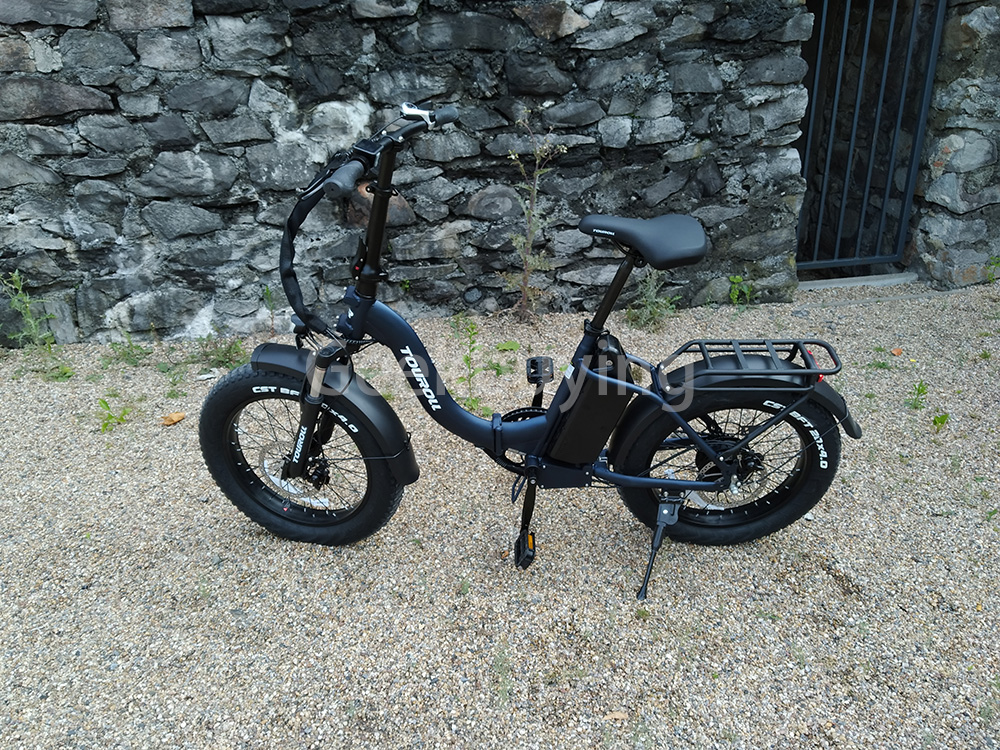 Touroll S2 Elektrofahrrad, 650 W max. Leistung, 48 V 15 Ah Akku, 20 x 4,0 Zoll Reifen, 25 km/h Max. Geschwindigkeit, 150 km max. Reichweite, mechanische Scheibenbremse & E-Bremse, mechanischer Stoßdämpfer, Shimano 7-Gang-Getriebe