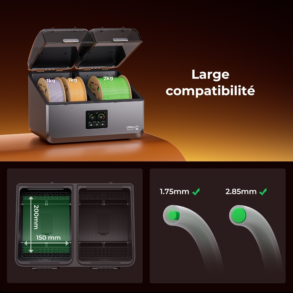 Creality SpacePi X4 Séchoir Filament, Stockage 4 Bobines, Double Chauffage, 85°C Max, pour PLA/TPU/PETG/ABS/Nylon