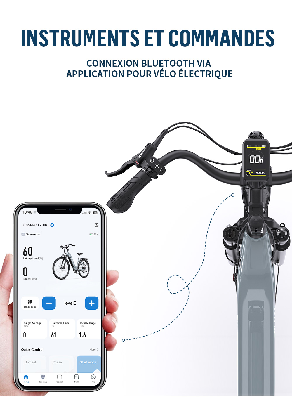 Onesport OT05 Pro Vélo électrique, moteur 250 W, batterie 36 V 22,5 Ah, pneus 700 x 50 C, vitesse maximale 25 km/h, autonomie 140 km, freins à disque hydrauliques, fourche à suspension avant, transmission Shimano 7 vitesses - Gris