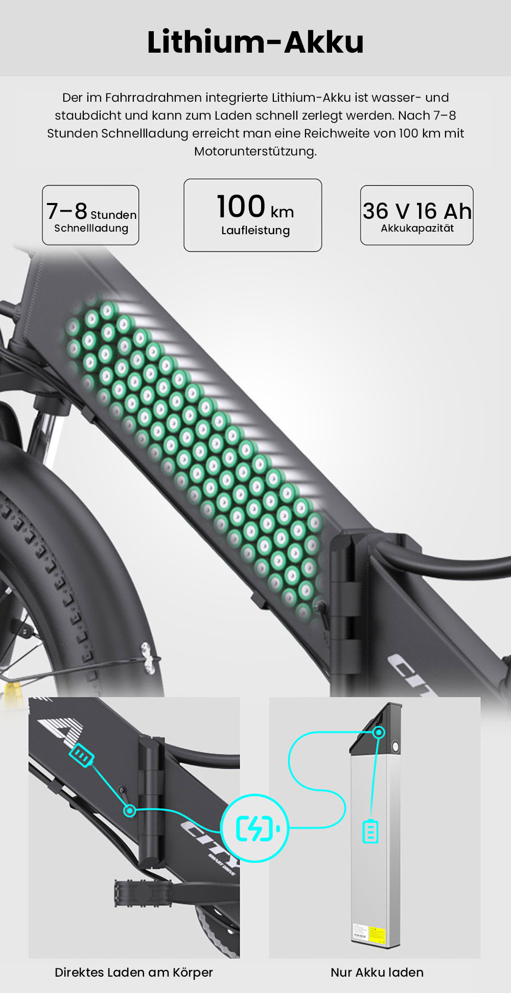 AVAKA K300 Faltbares Elektrofahrrad, 350 W Motor, 36 V 16 Ah Akku, 20 x 3,0 Zoll Reifen, 31 km/h Höchstgeschwindigkeit, 100 km Reichweite, Scheibenbremsen vorne und hinten, LCD-Display, SHIMANO 7-Gang - Weiß