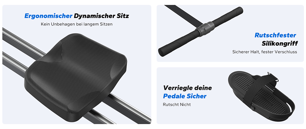 MERACH Q1S Magnetisches Rudergerät, 16-stufiger Widerstand, 160kg Kapazität, Doppelschiene, LCD-Monitor, App-kompatibel, Manuelle Anpassung, Schwarz
