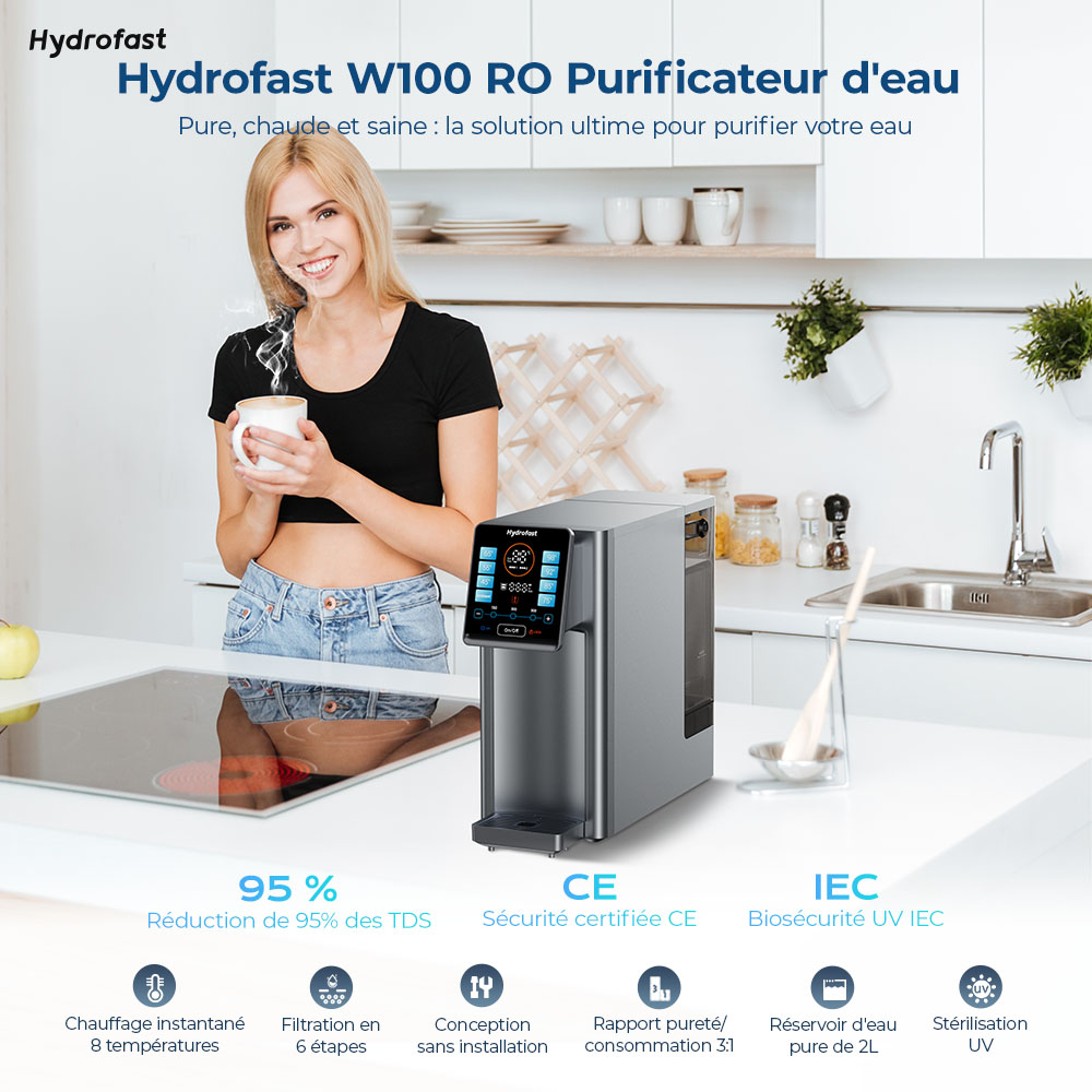 Hydrofast W100 Purificateur d'Eau Comptoir, Eau Chaude & Froide, 8 Températures