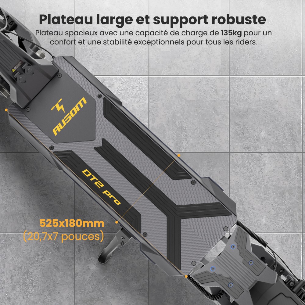 Ausom DT2 Pro Trottinette électrique, moteur 2 x 1 100 W, 52 V 23,4 Ah, pneus 10 x 3 pouces, vitesse maximale de 68 km/h, autonomie maximale de 115 km, freins à disque hydrauliques avant et arrière, suspension à bras oscillant